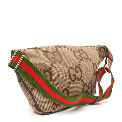 Gucci Monogram Jumbo GG Textured Dollar Calfskin Web Belt Bag Camel Ebony New Acero 3 of 10