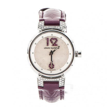 Louis Vuitton Stainless Steel Vernis Diamond Ruby 28mm Tambour Quartz Watch 1 of 7
