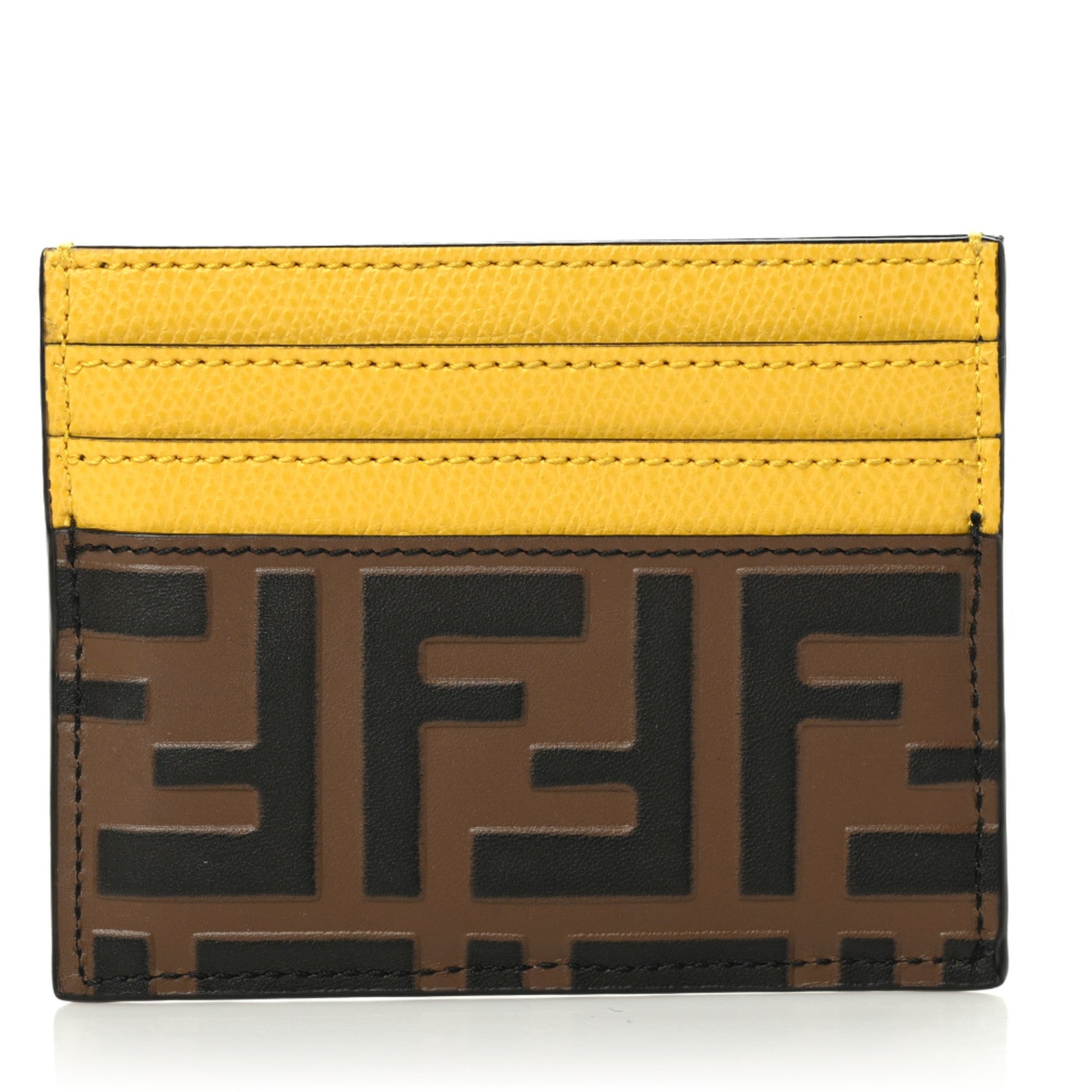 Fendi Vitello Cruise Bi-Color FF 1974 Embossed Card Holder Maya Black Sunflower 1 of 8