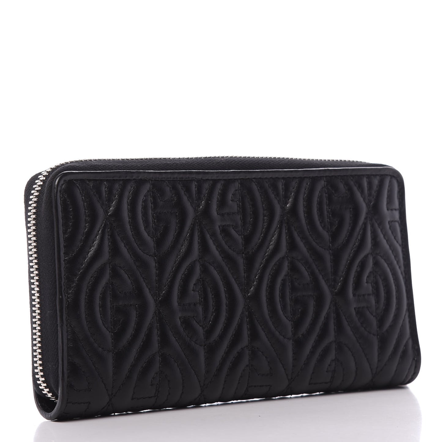 Calfskin G Rhombus Quilted Zip Around Wallet Black