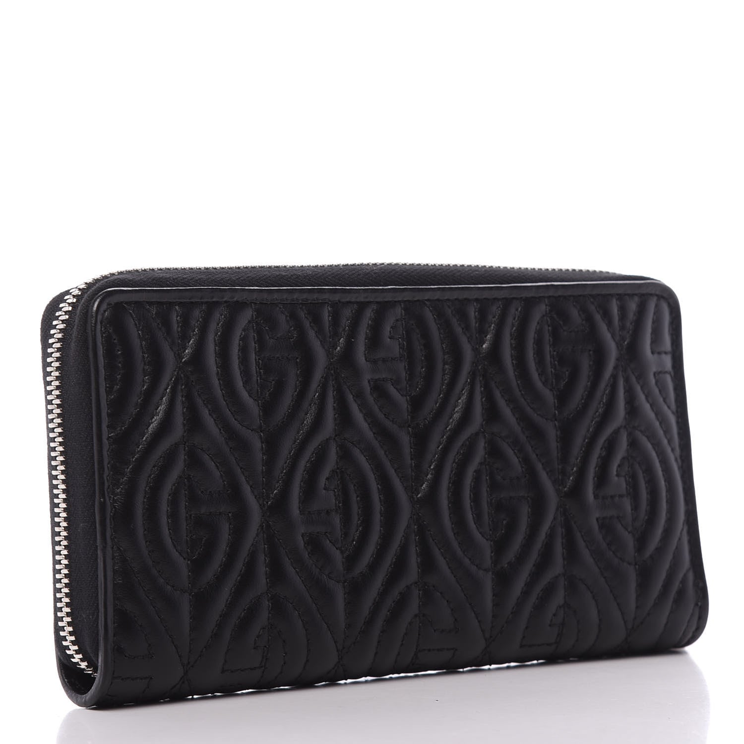 Gucci Calfskin G Rhombus Quilted Zip Around Wallet Black 3 of 9
