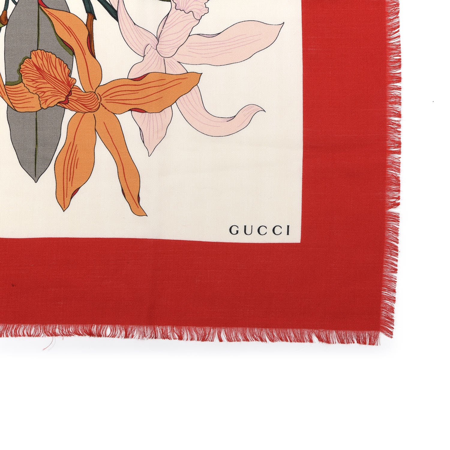 Gucci Silk Flora Gothic Square Scarf Ivory Red 2 of 5