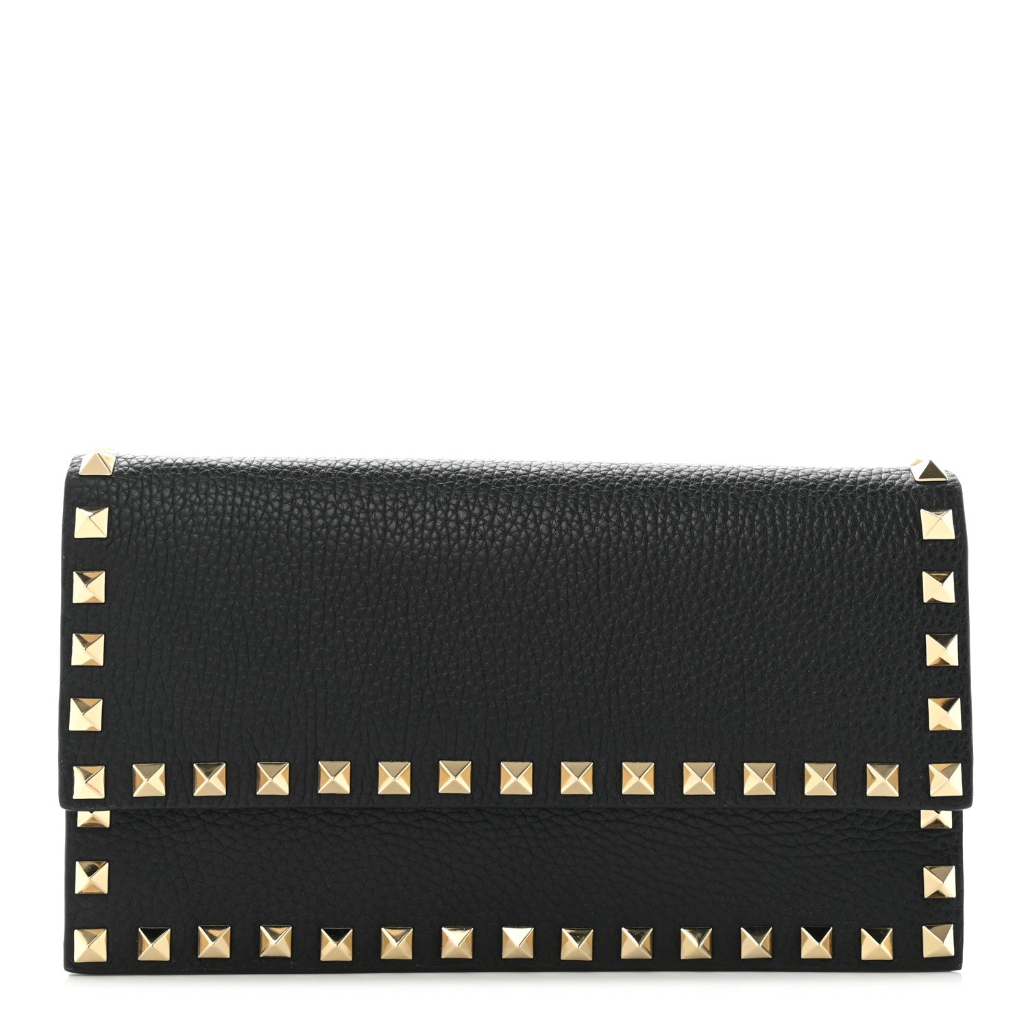 Valentino Garavani Pebbled Calfskin Rockstud Flap Wallet On Chain Black 1 of 5