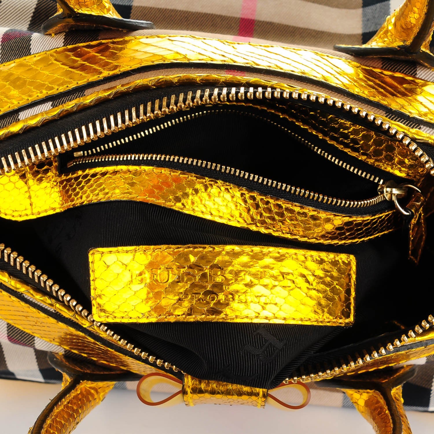 Burberry Prorsum House Check Python Medium Blaze Satchel Gold Metallic 6 of 12