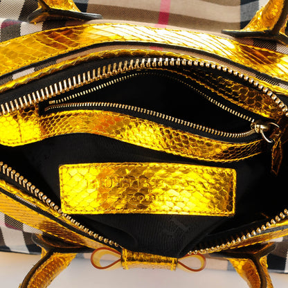 Burberry Prorsum House Check Python Medium Blaze Satchel Gold Metallic 6 of 12