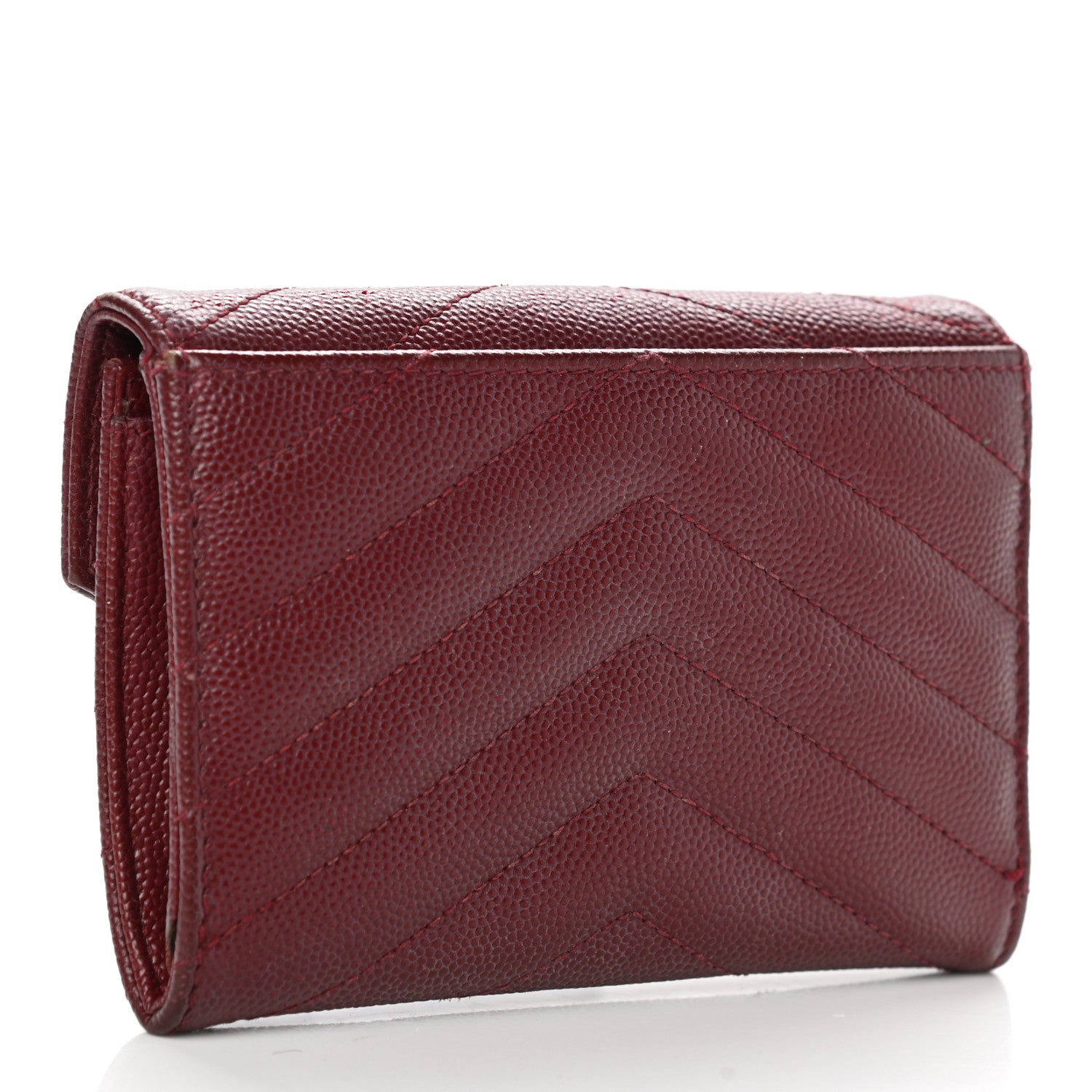 Saint Laurent Grain De Poudre Matelasse Chevron Small Monogram Envelope Wallet Bordeaux 3 of 11