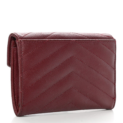 Saint Laurent Grain De Poudre Matelasse Chevron Small Monogram Envelope Wallet Bordeaux 3 of 11