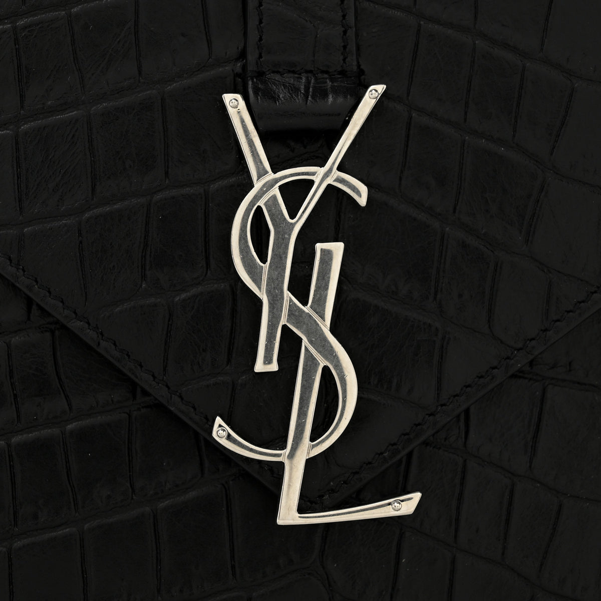 Calfskin Crocodile Embossed Large Monogram Envelope Chain Shoulder Bag Black