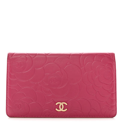Chanel Lambskin Camellia Embossed Yen Wallet Fuchsia 1 of 10