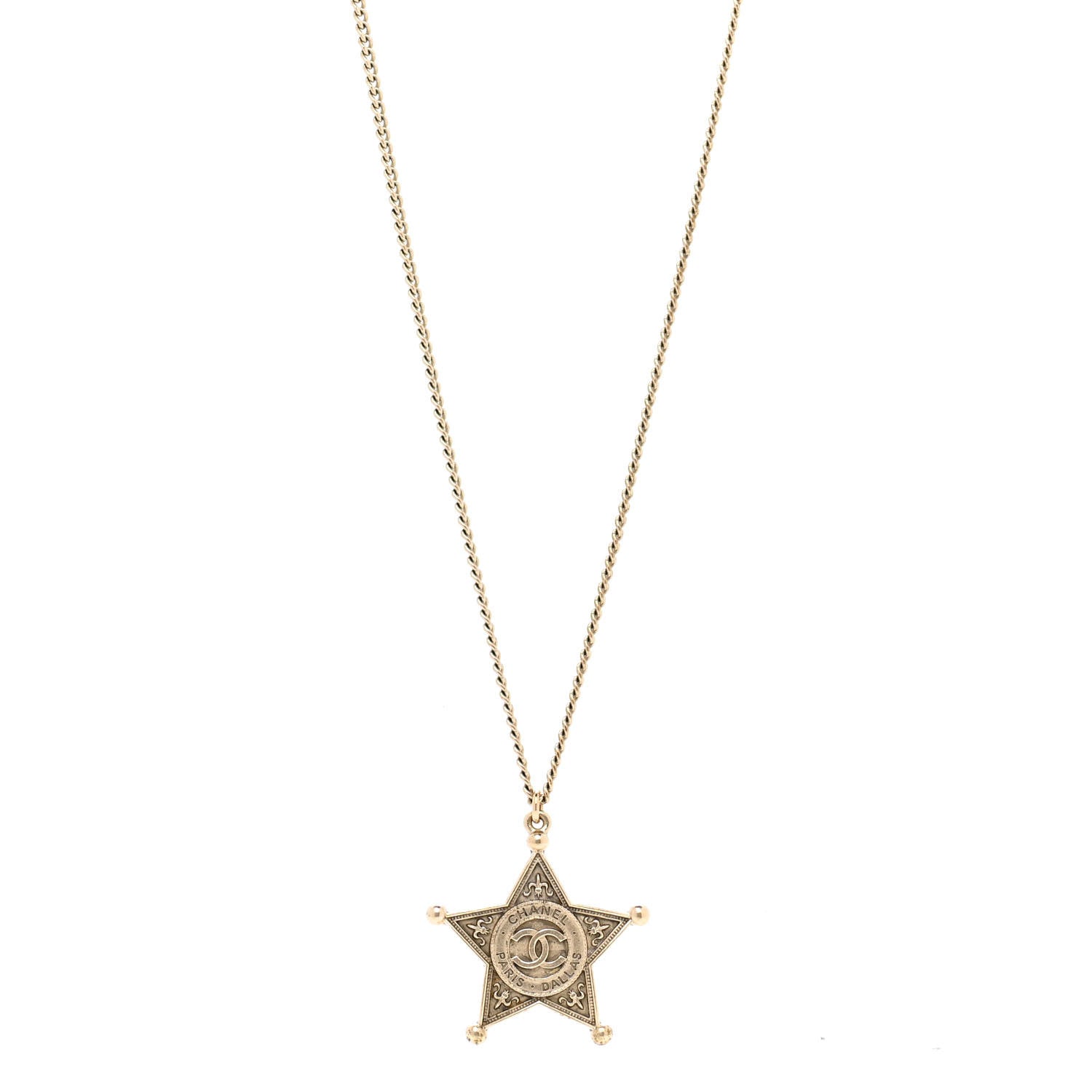 Chanel Metal Paris Dallas CC Star Pendant Necklace Gold 1 of 7