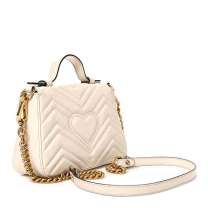 Gucci Calfskin Matelasse Mini GG Marmont Top Handle Shoulder Bag White 3 of 10