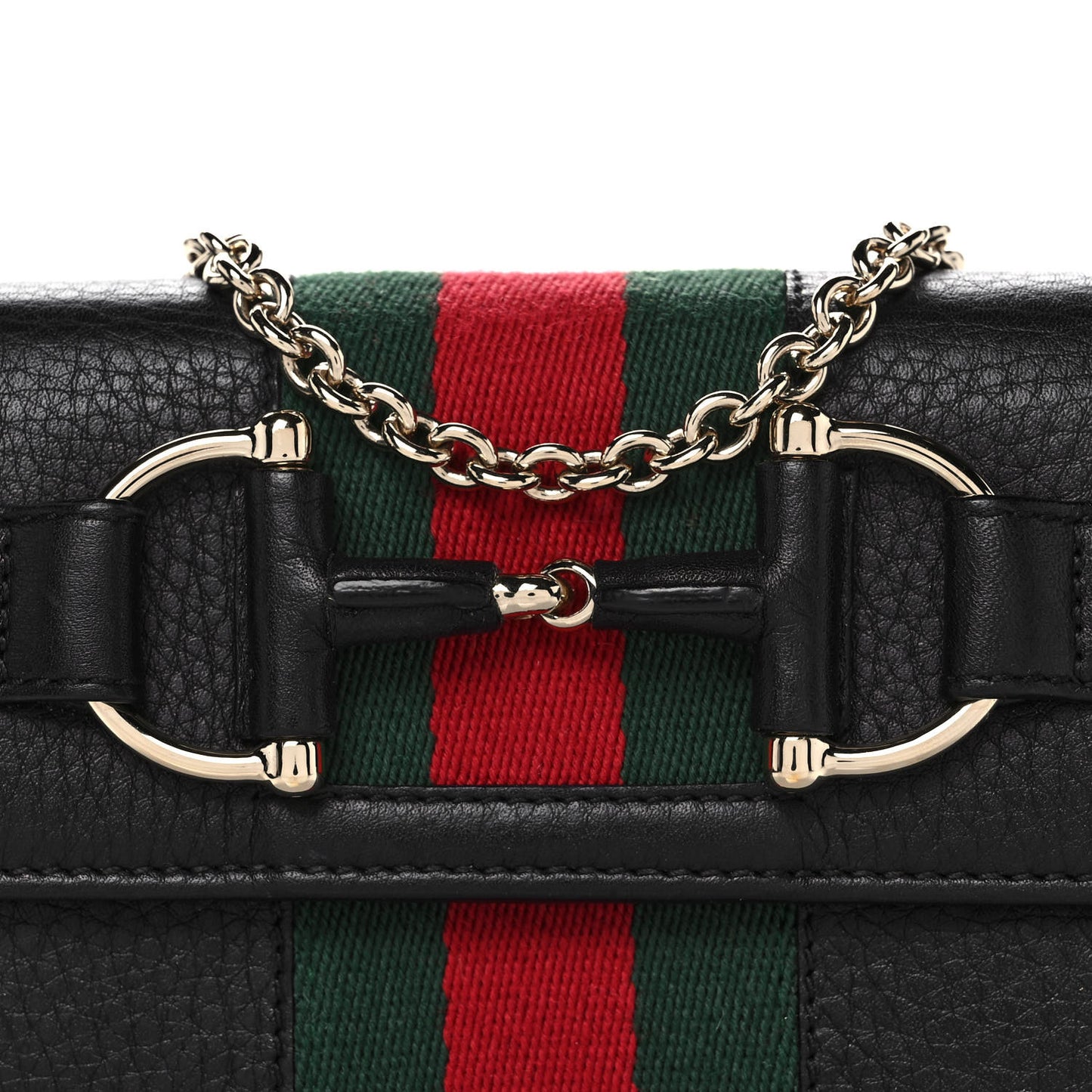 Calfskin Web Horsebit Chain Clutch Wallet Black