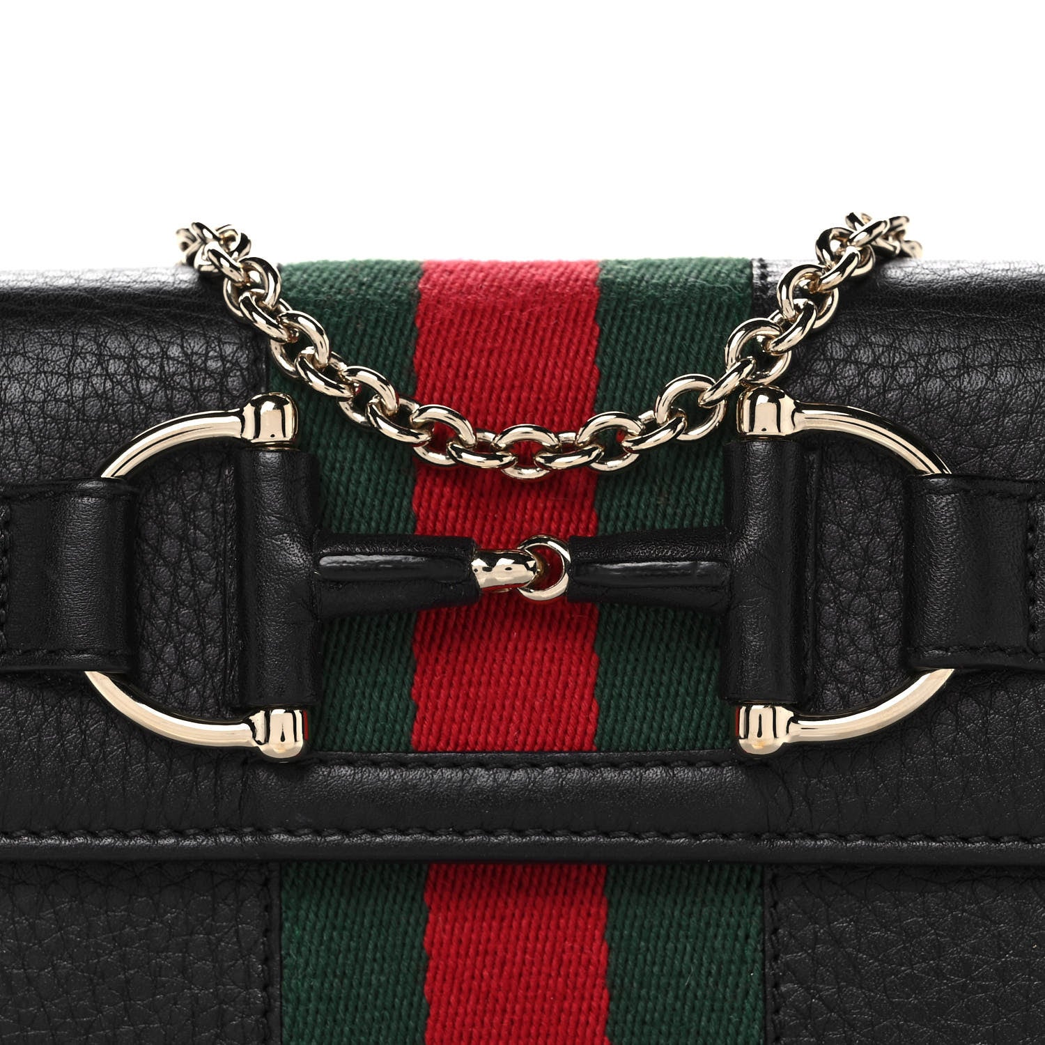 Gucci Calfskin Web Horsebit Chain Clutch Wallet Black 7 of 11