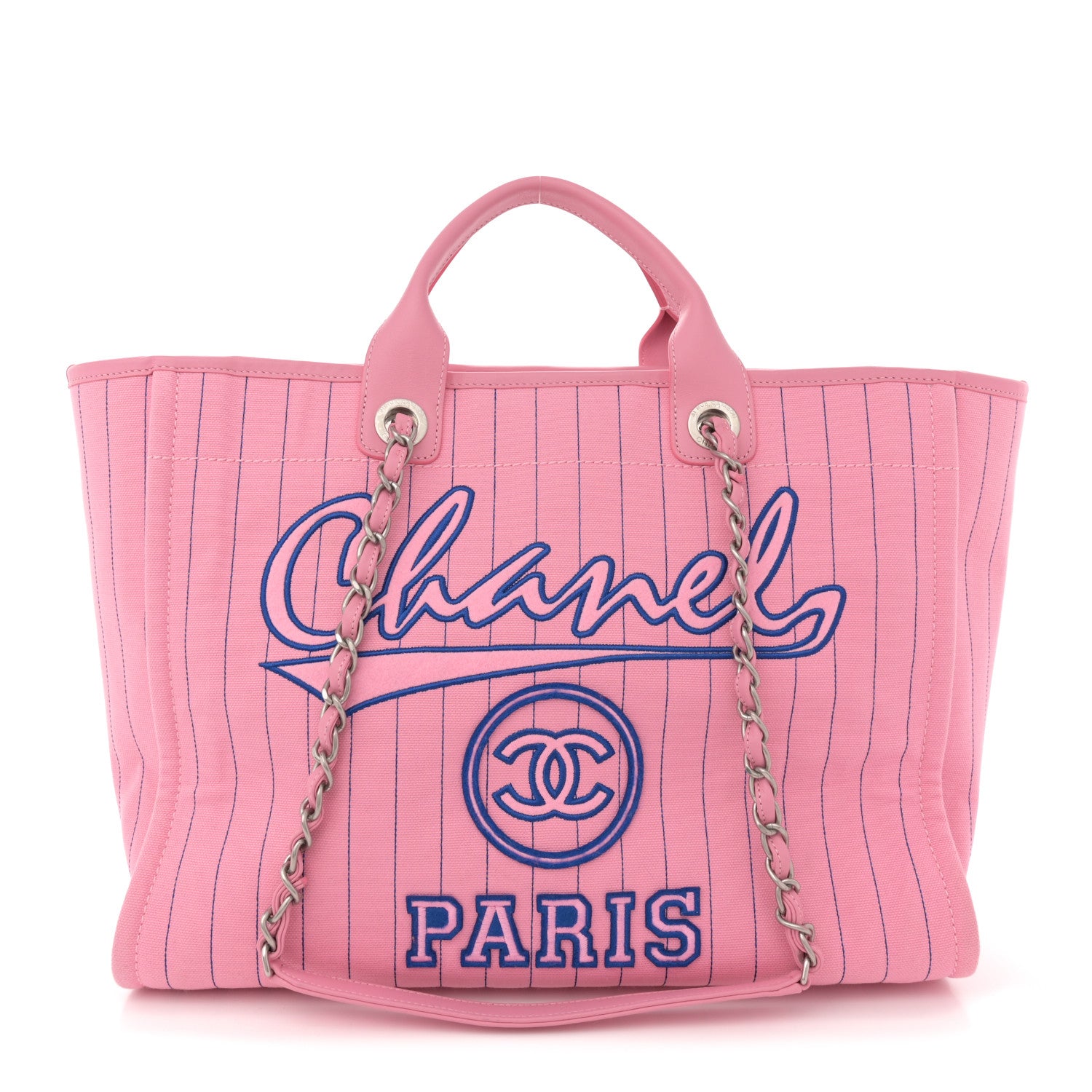 Chanel Canvas Calfskin Striped Medium Deauville Tote Pink Blue 11 of 12