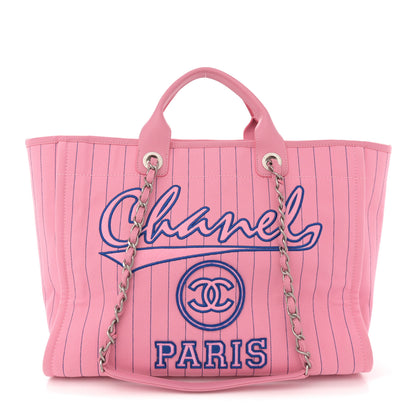Chanel Canvas Calfskin Striped Medium Deauville Tote Pink Blue 11 of 12