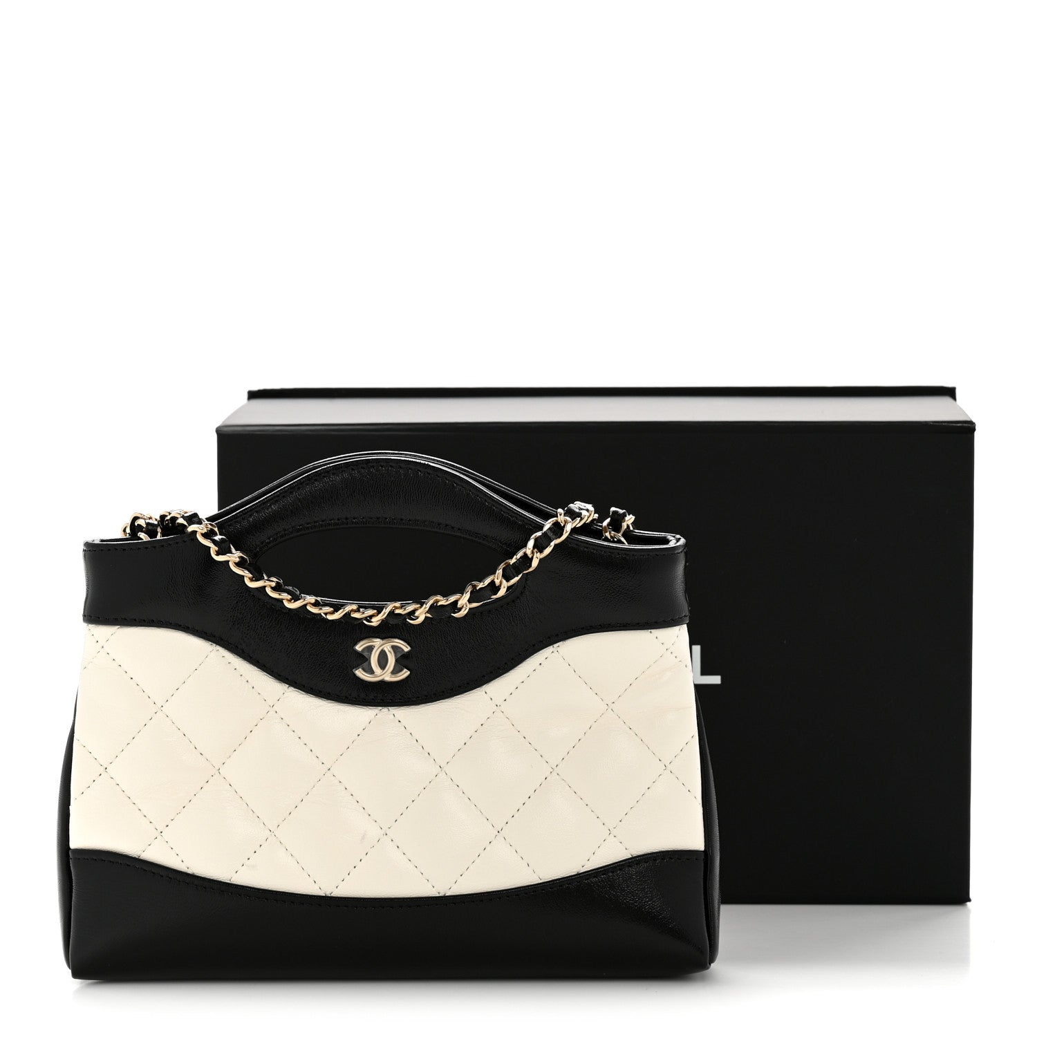 Chanel Shiny Crumpled Calfskin Quilted Nano 31 Shopping Bag White