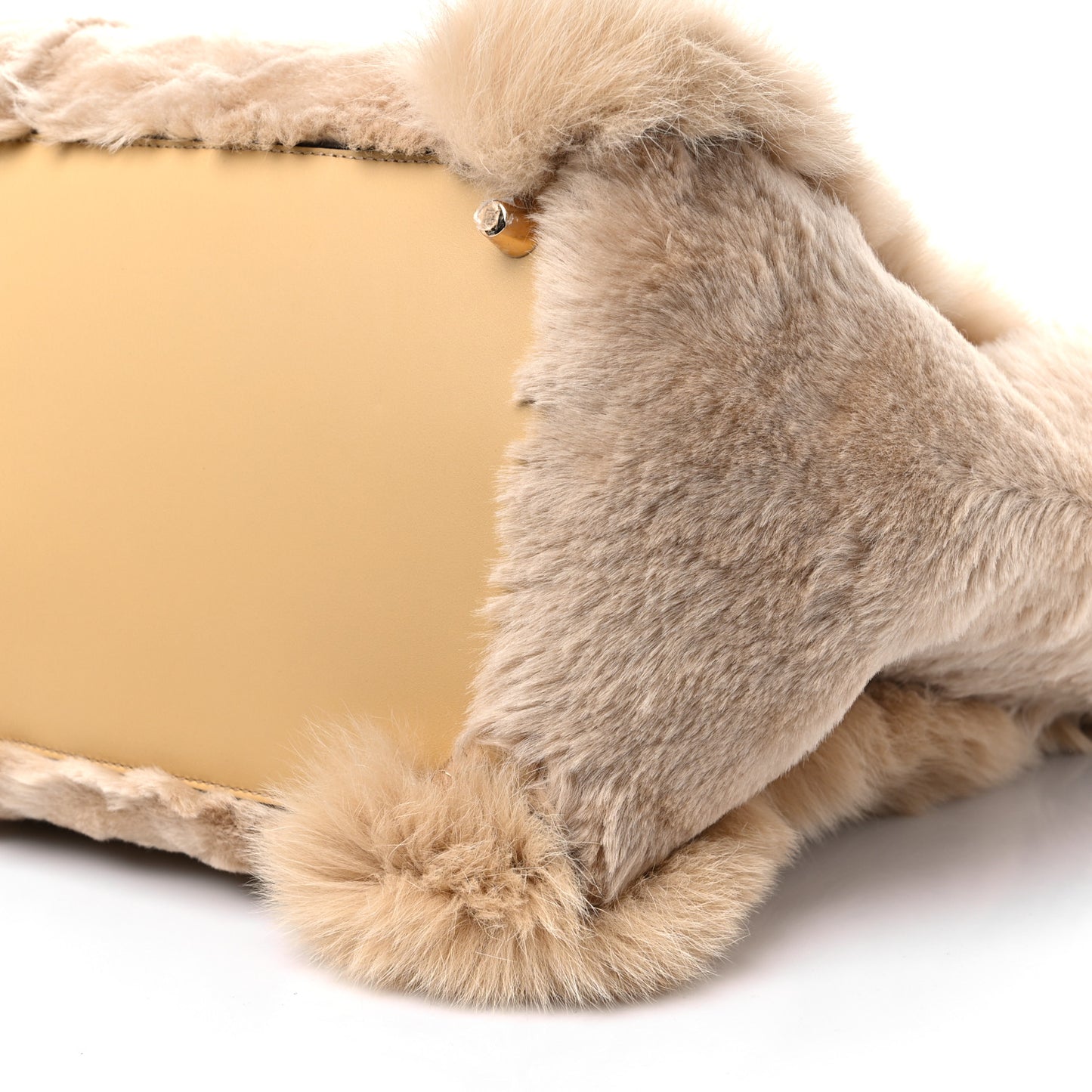 Fox Fur Sheepskin Elaphe Plexiglass FF Embossed XL Fendi Sunshine Shopper Tote Natural