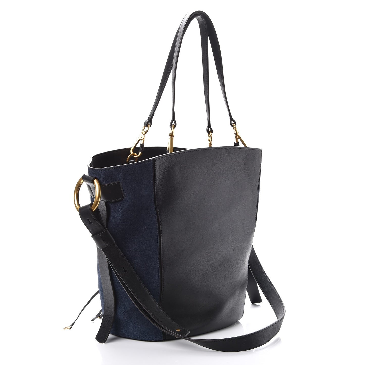 Smooth Suede Calfskin Medium Myer Double Carry Bag Black Navy