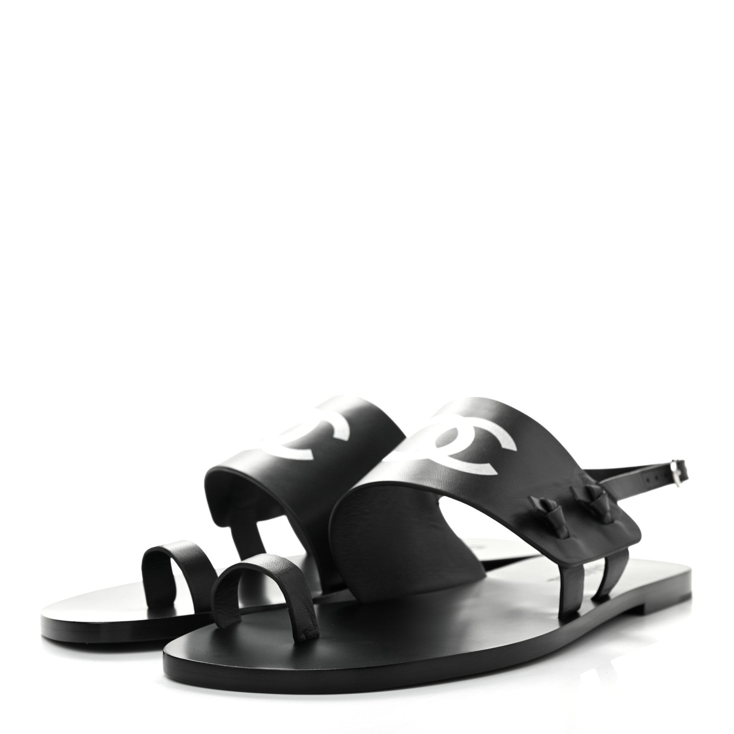 Chanel Goatskin CC Sandals 40.5 Black 3 of 8