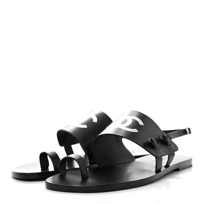 Chanel Goatskin CC Sandals 40.5 Black 3 of 8