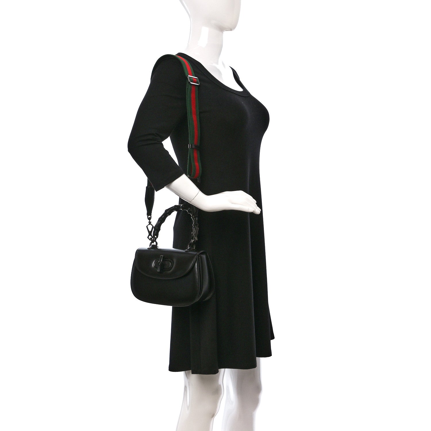 Gucci Boarded Dyana Lux Calfskin Web Monochrome Small Bamboo 1947 Top Handle Bag Black 2 of 10