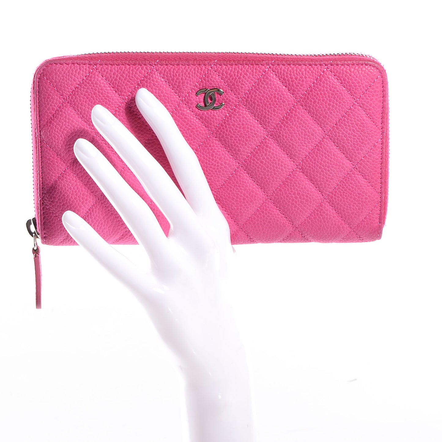Iridescent Caviar Large Zip Around Wallet Pink