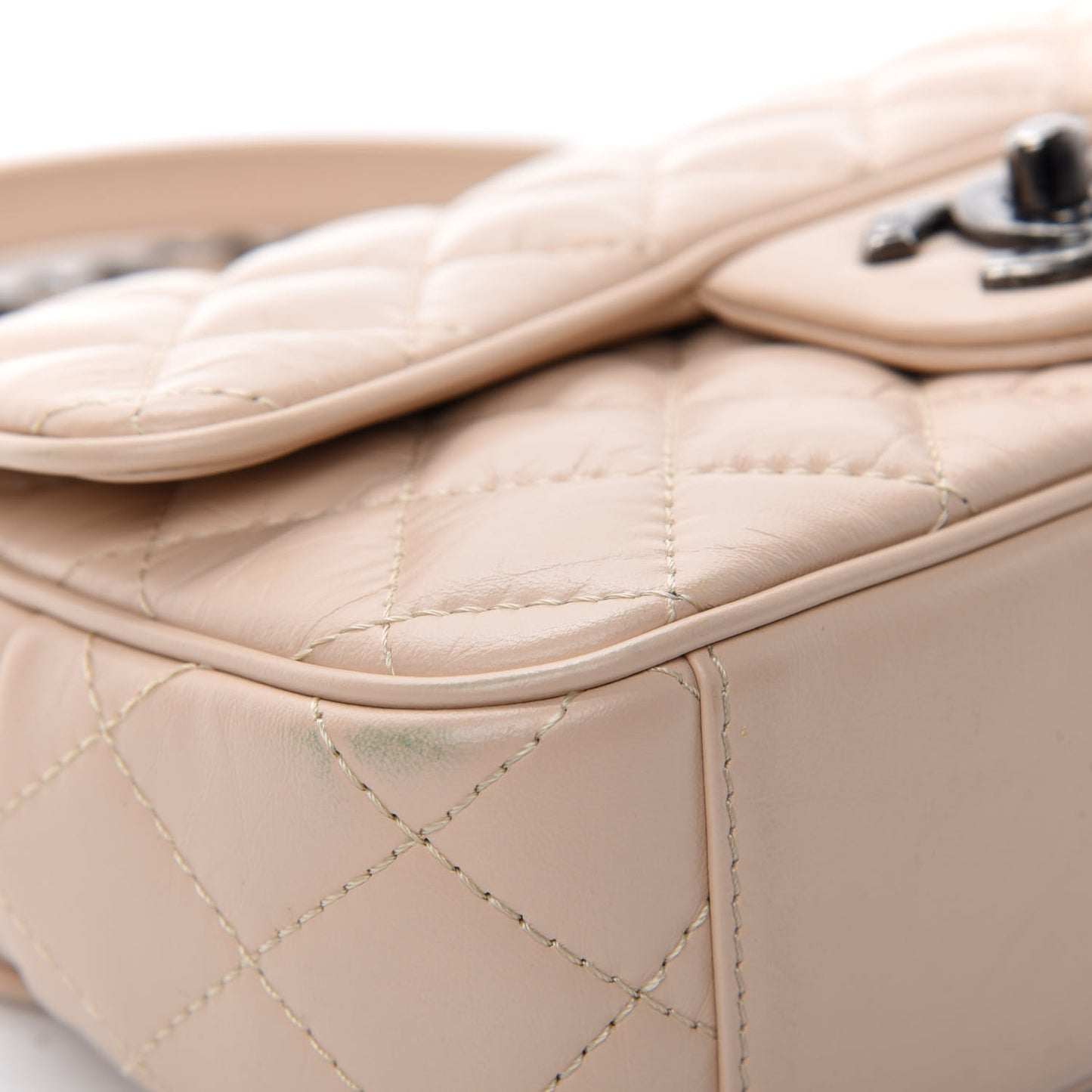 Aged Calfskin Quilted Small Easy Flap Beige