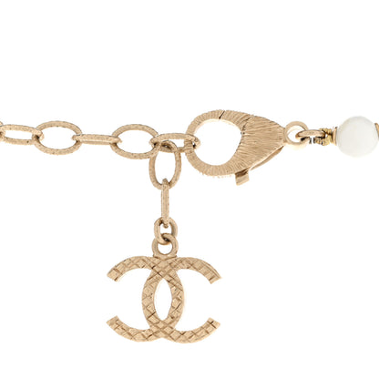 Chanel Marble Beaded CC Necklace Gold White 4 of 5
