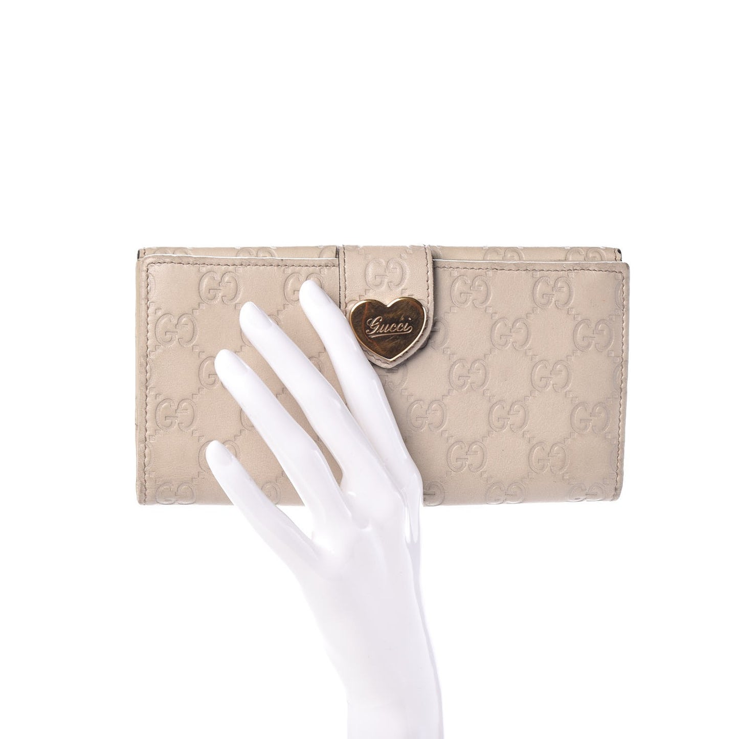 Guccissima Heart Continental Wallet Off White