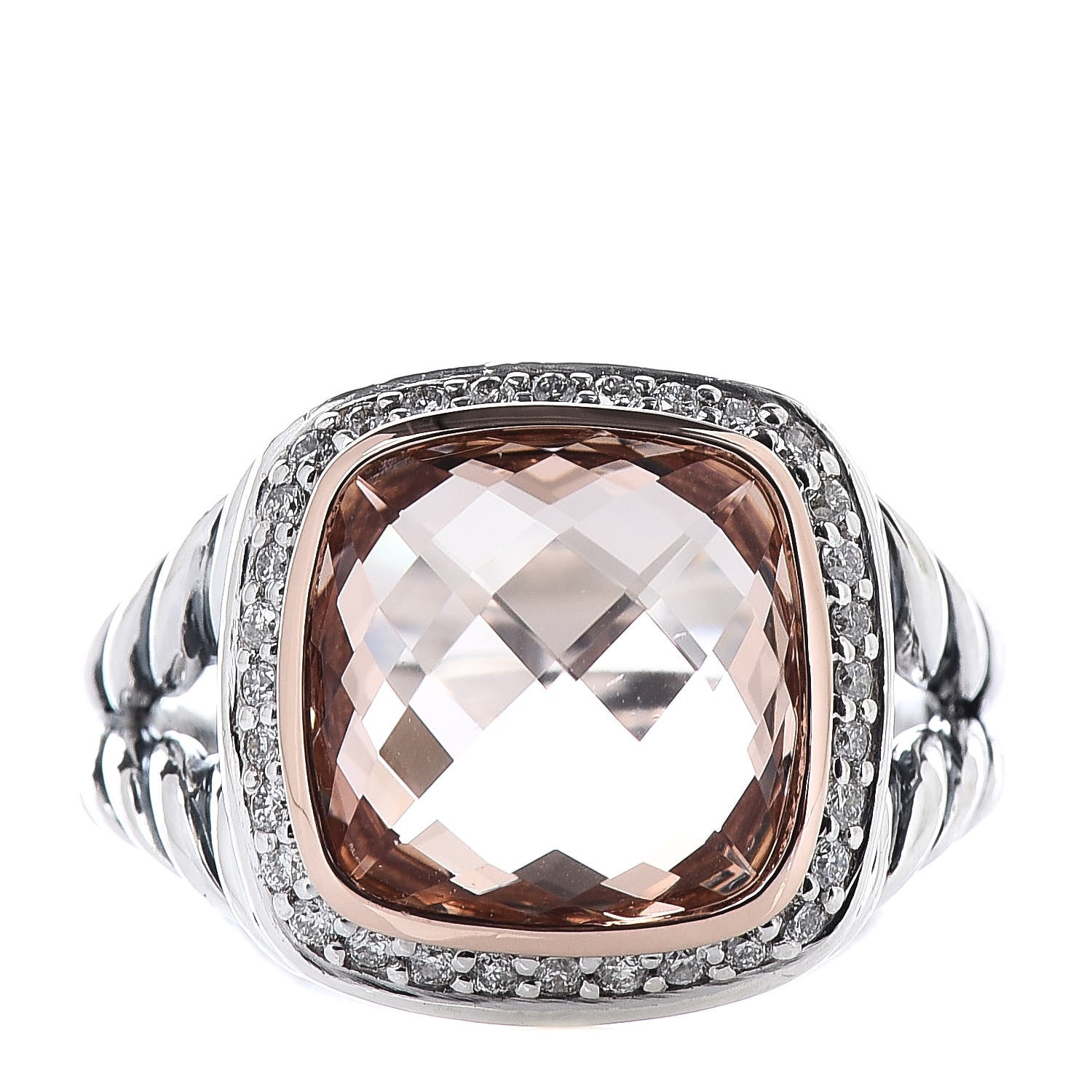 David Yurman Sterling Silver 18K Rose Gold Diamond Morganite 11mm Albion Ring 54 6.75 1 of 6