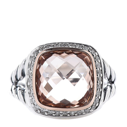 David Yurman Sterling Silver 18K Rose Gold Diamond Morganite 11mm Albion Ring 54 6.75 1 of 6