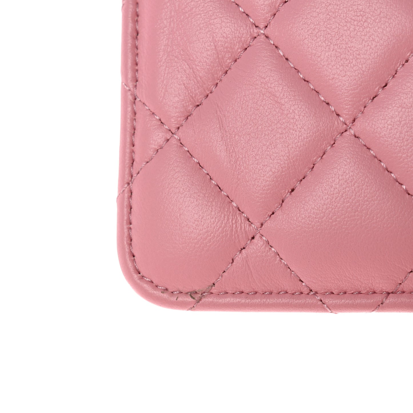 Lambskin Quilted Flap Zip Card Holder Pink