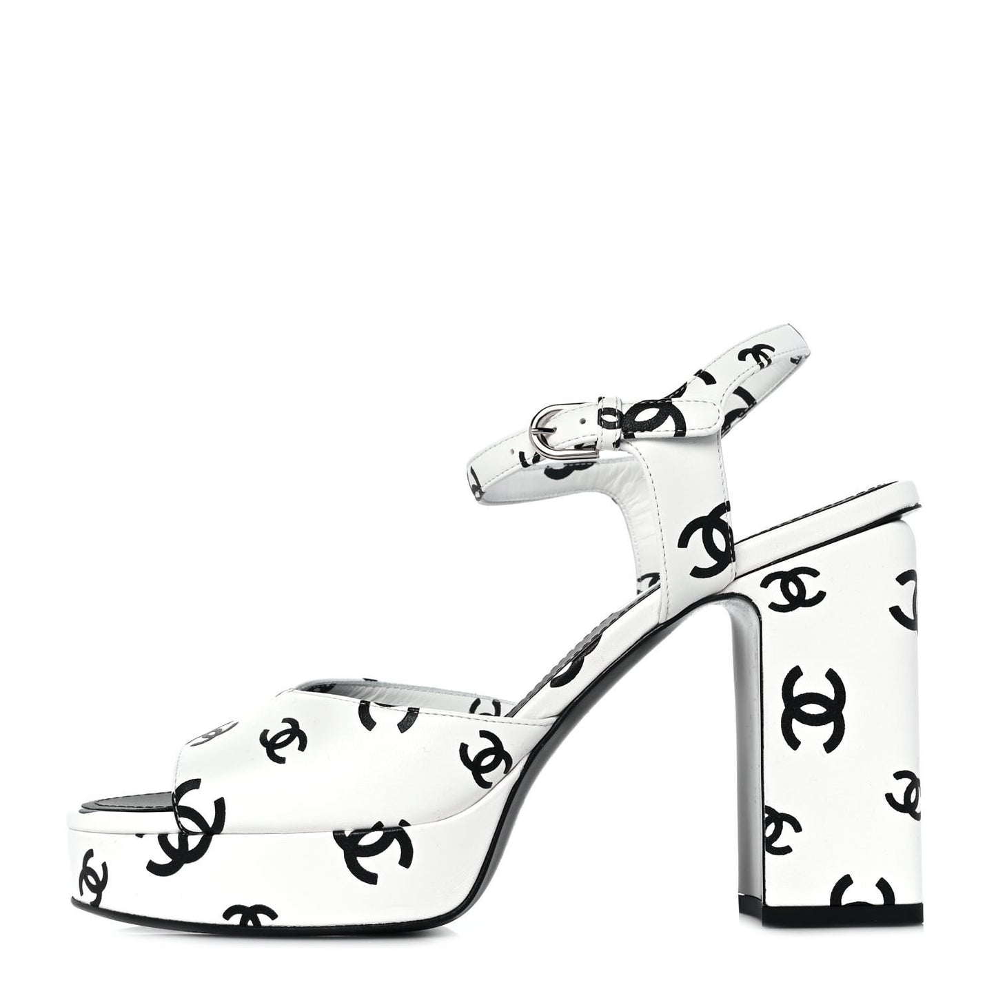 Printed Lambskin Coco Beach Platform Sandals 40 White Black