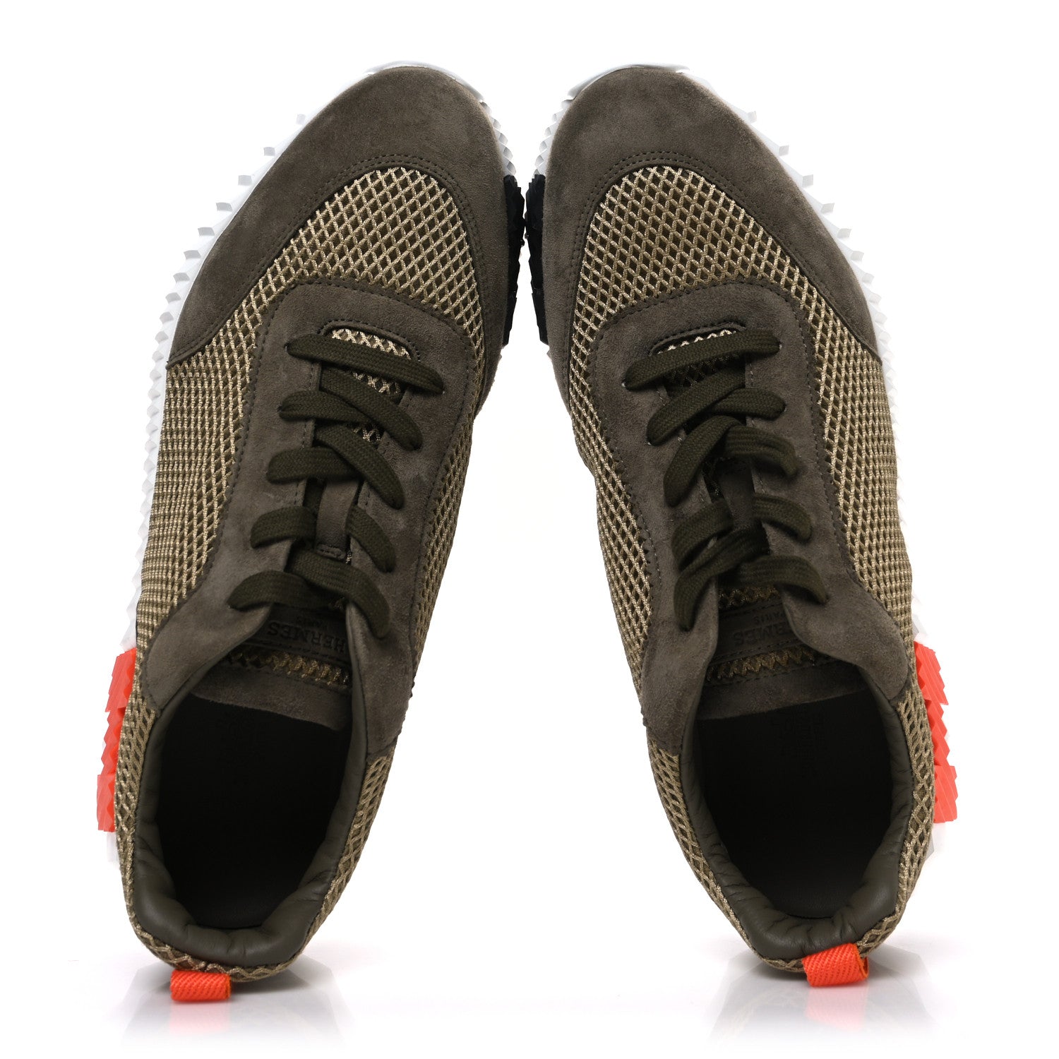 Hermes Air Mesh Suede Goatskin Mens Bouncing Sneakers 42 Vert