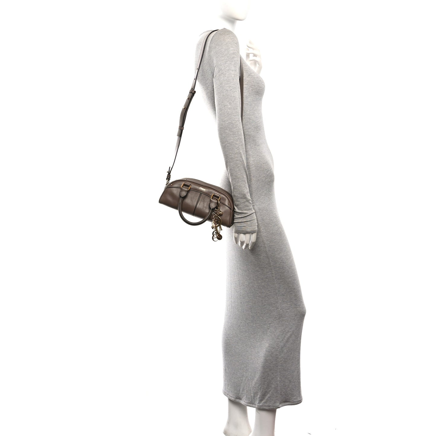 Calfskin Small Charms Bowling Bag Deep Taupe
