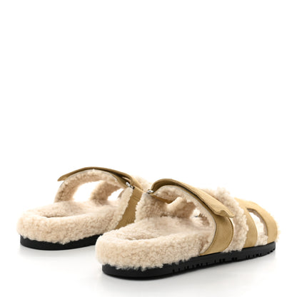 Hermes Suede Goatskin Woolskin Womens Chypre Sandals 40 Beige Albatre Ecru 4 of 9