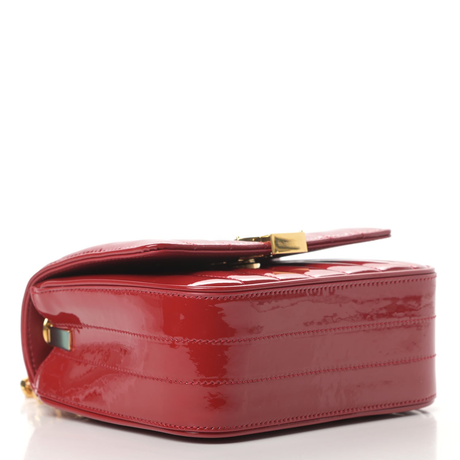Saint Laurent Patent Matelasse Monogram Small Vicky Chain Bag Red 4 of 11