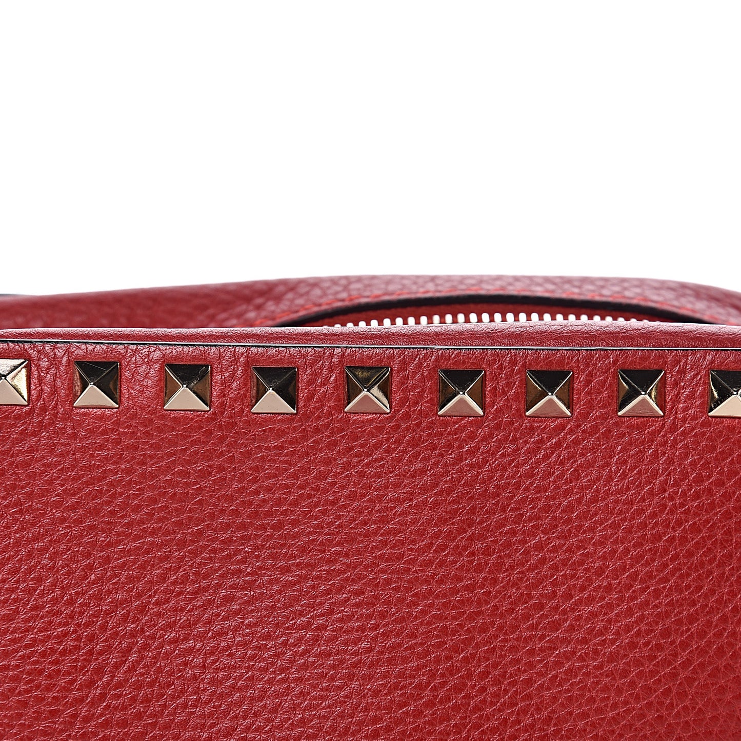 Grained Calfskin Rockstud Camera Crossbody Bag Rosso Valentino