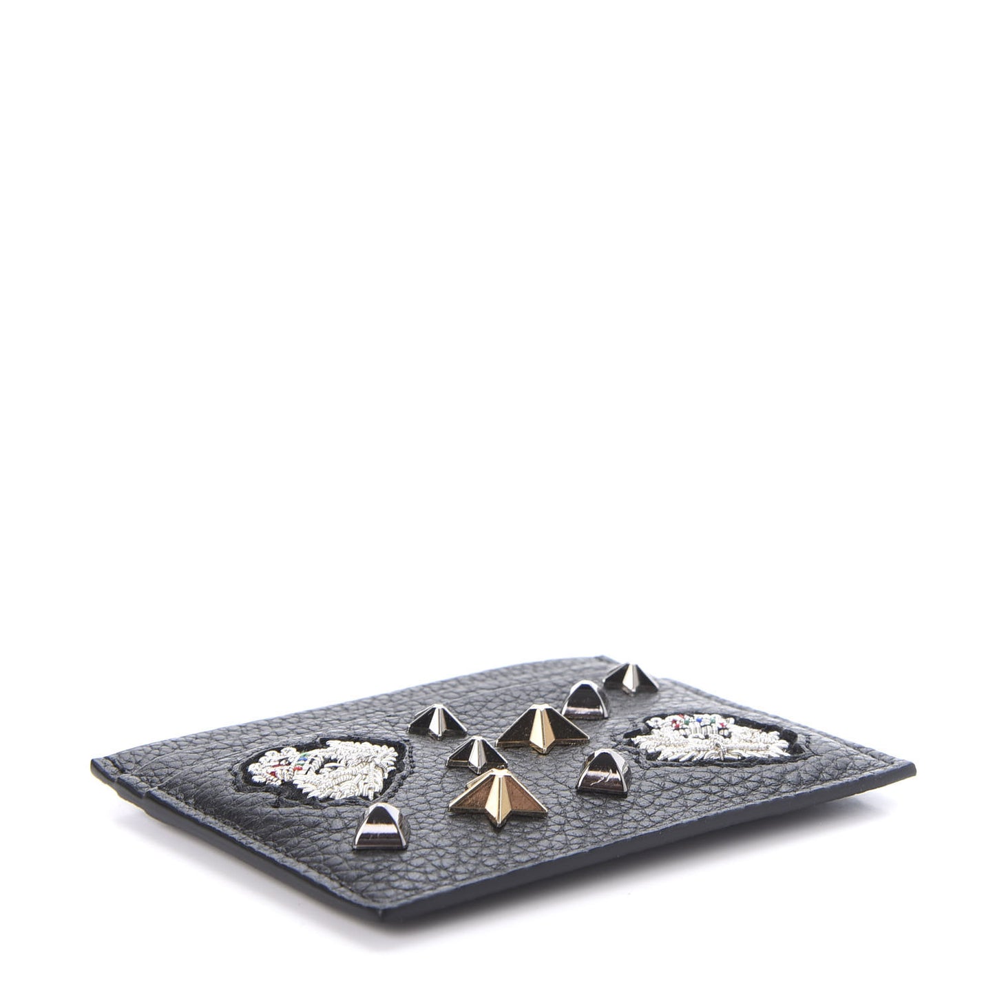 Grained Calfskin Kios Star Studded Card Holder Black