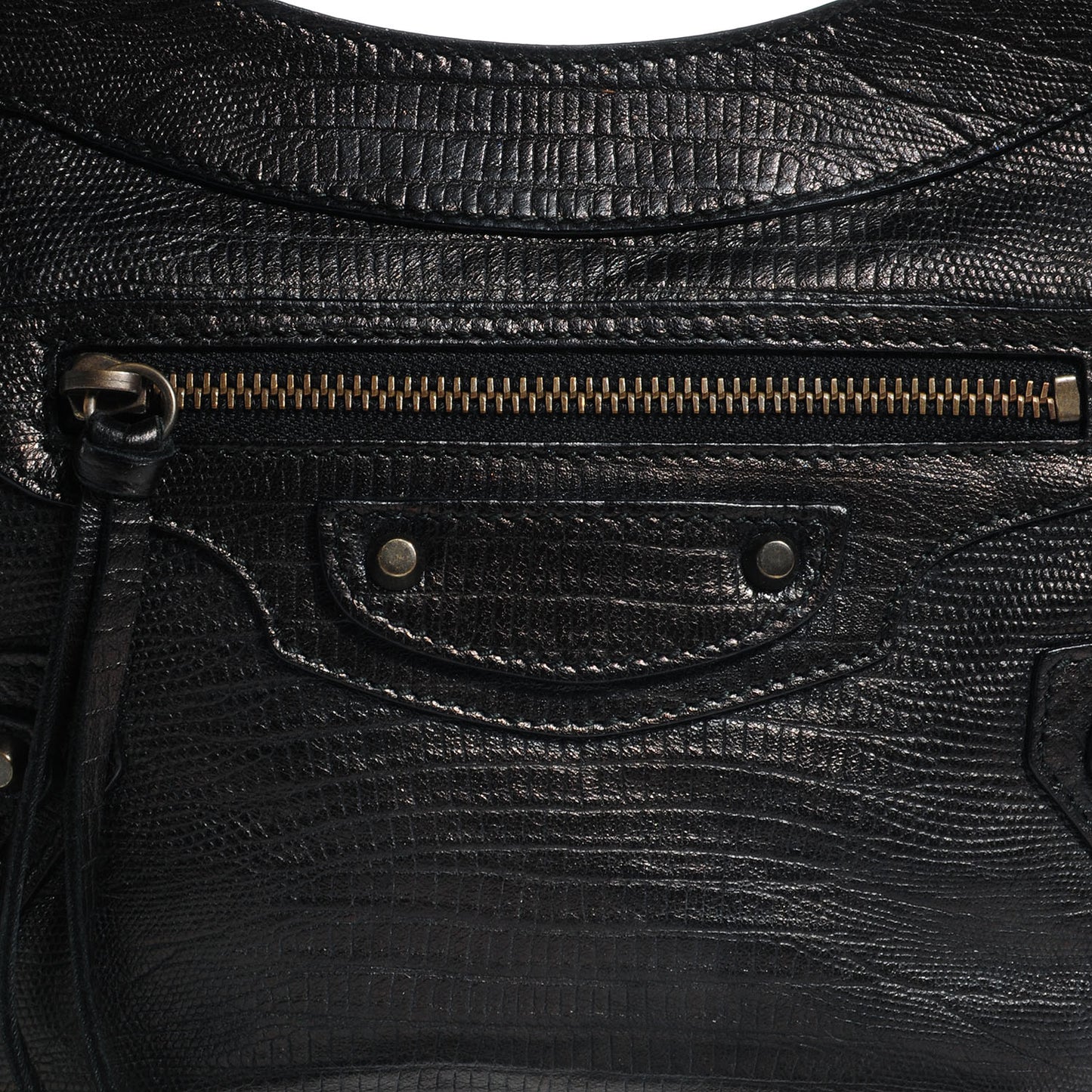 Agneau Lizard Embossed Classic Hardware Hip Black