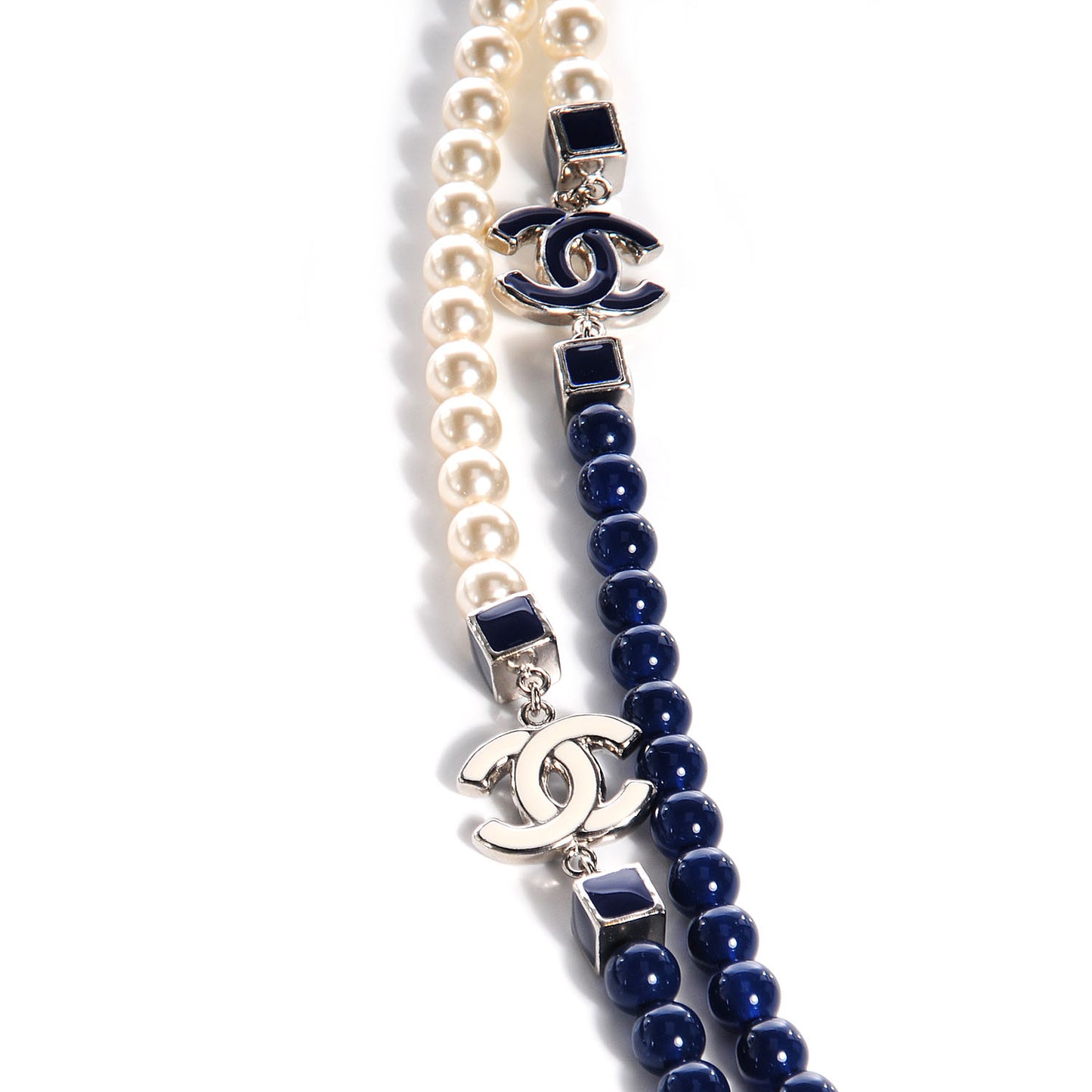Pearl CC Long Necklace Pearly White Blue