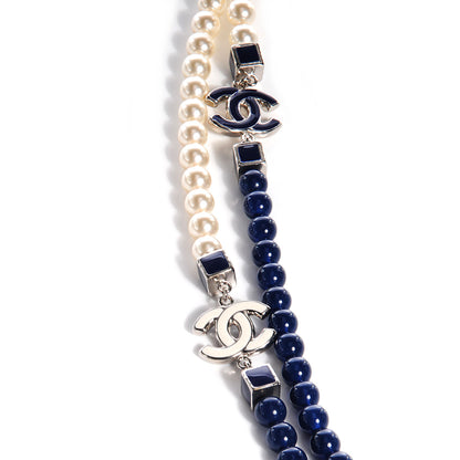 Chanel Pearl CC Long Necklace Pearly White Blue 4 of 6