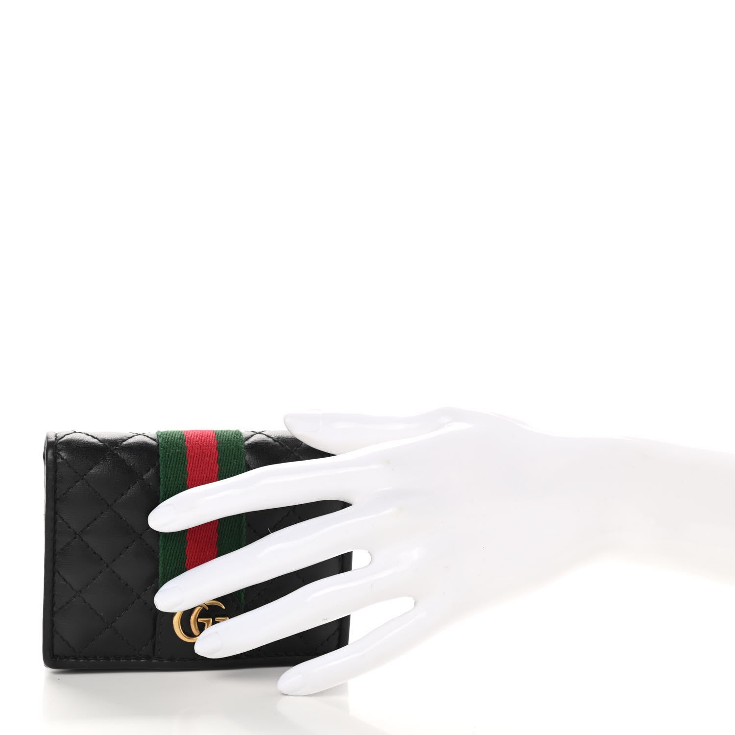 Gucci Calfskin Web Trapuntata GG Marmont Card Case Wallet Black 2 of 9