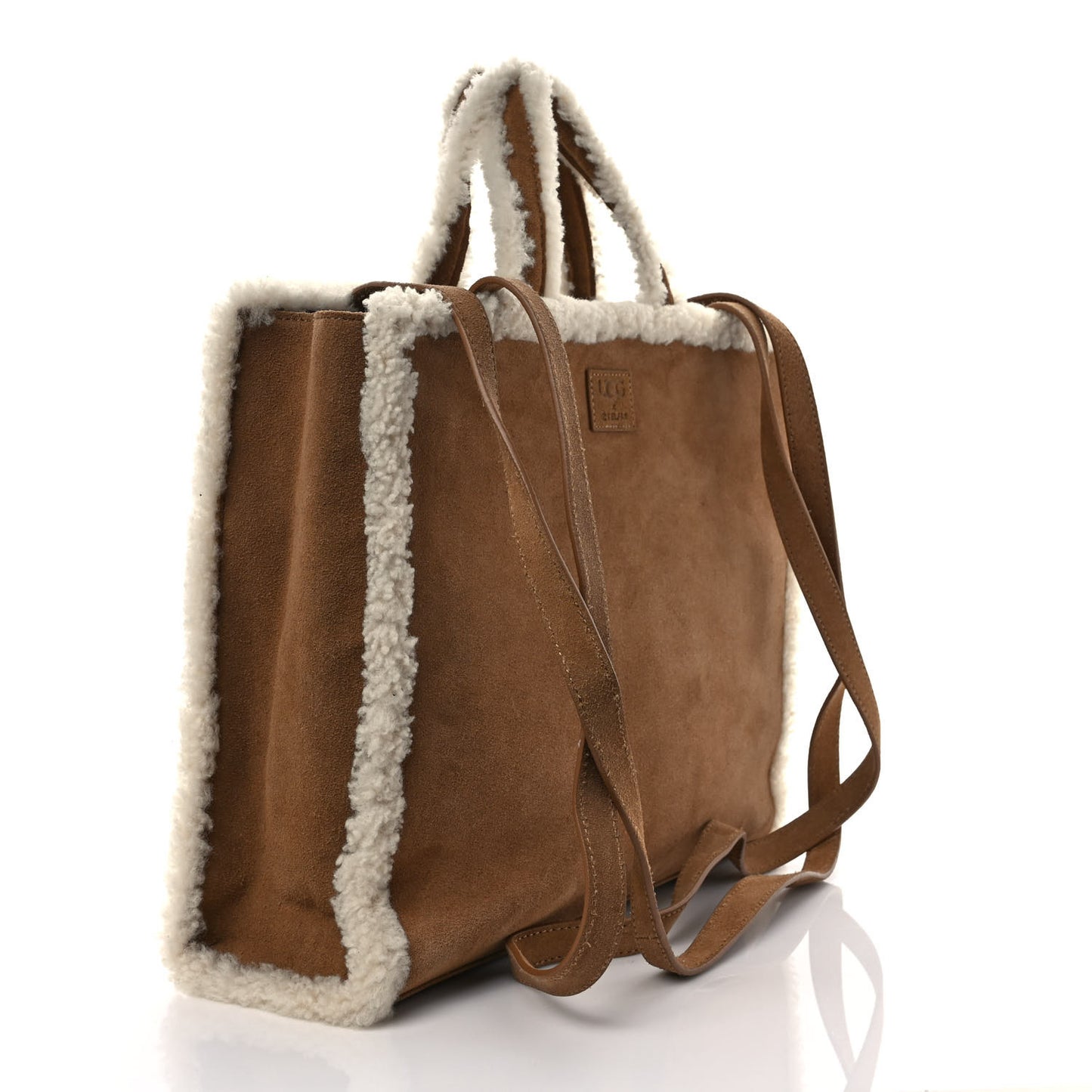 X UGG Suede Shearling Medium Shopping Bag Chestnut