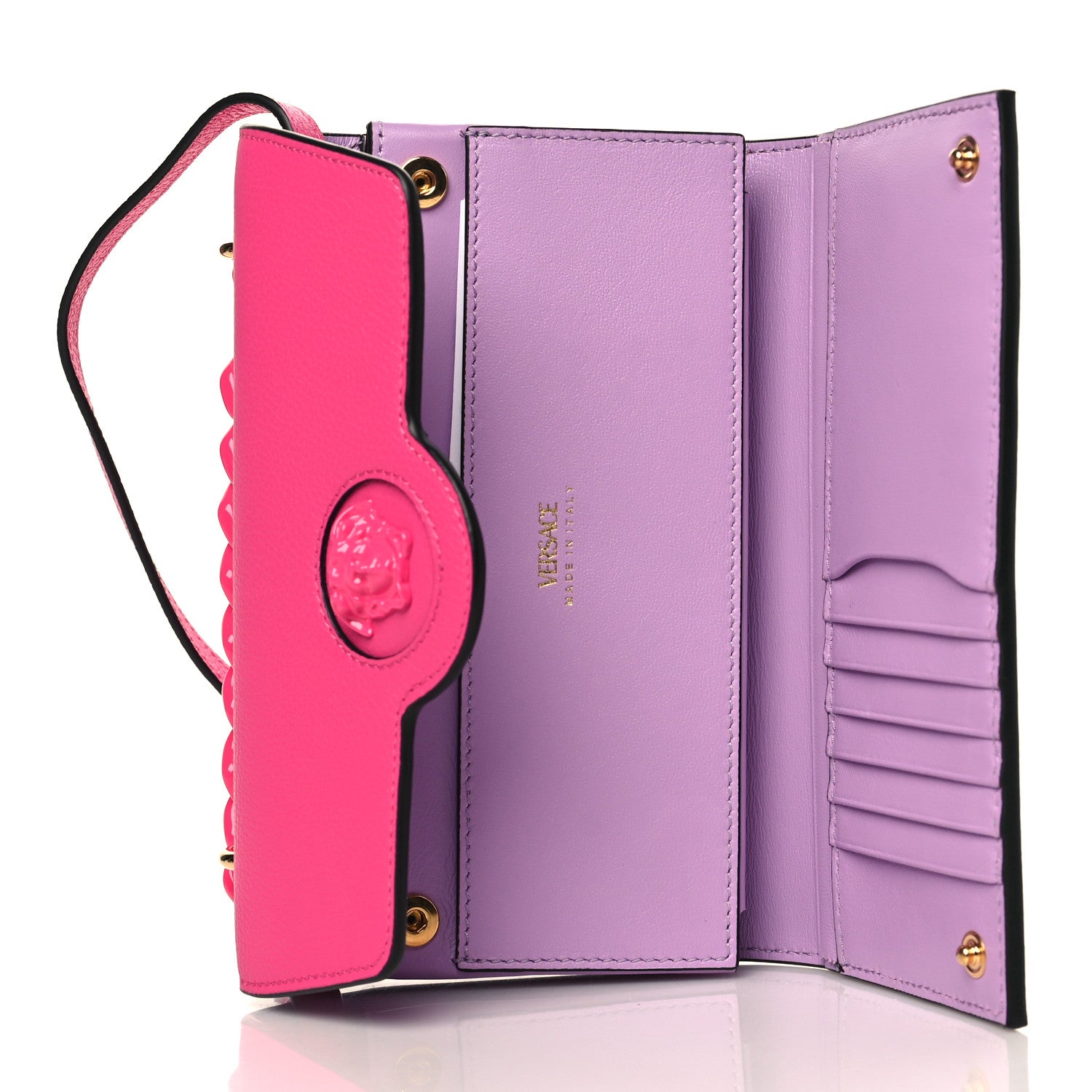 Versace Grained Calfskin La Medusa Wallet On Chain Fuchsia Pink Lilac 5 of 8