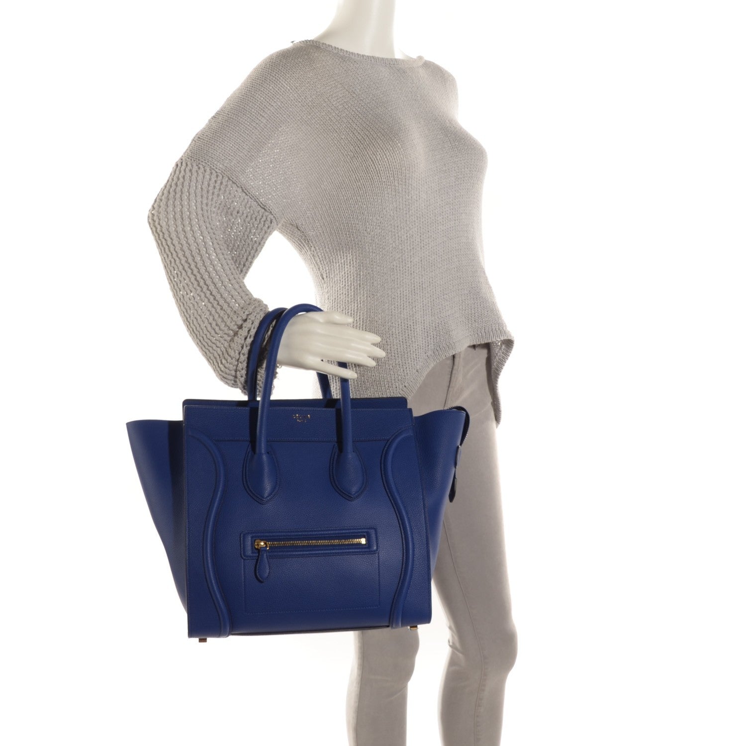 Celine Drummed Calfskin Mini Luggage Indigo 2 of 8