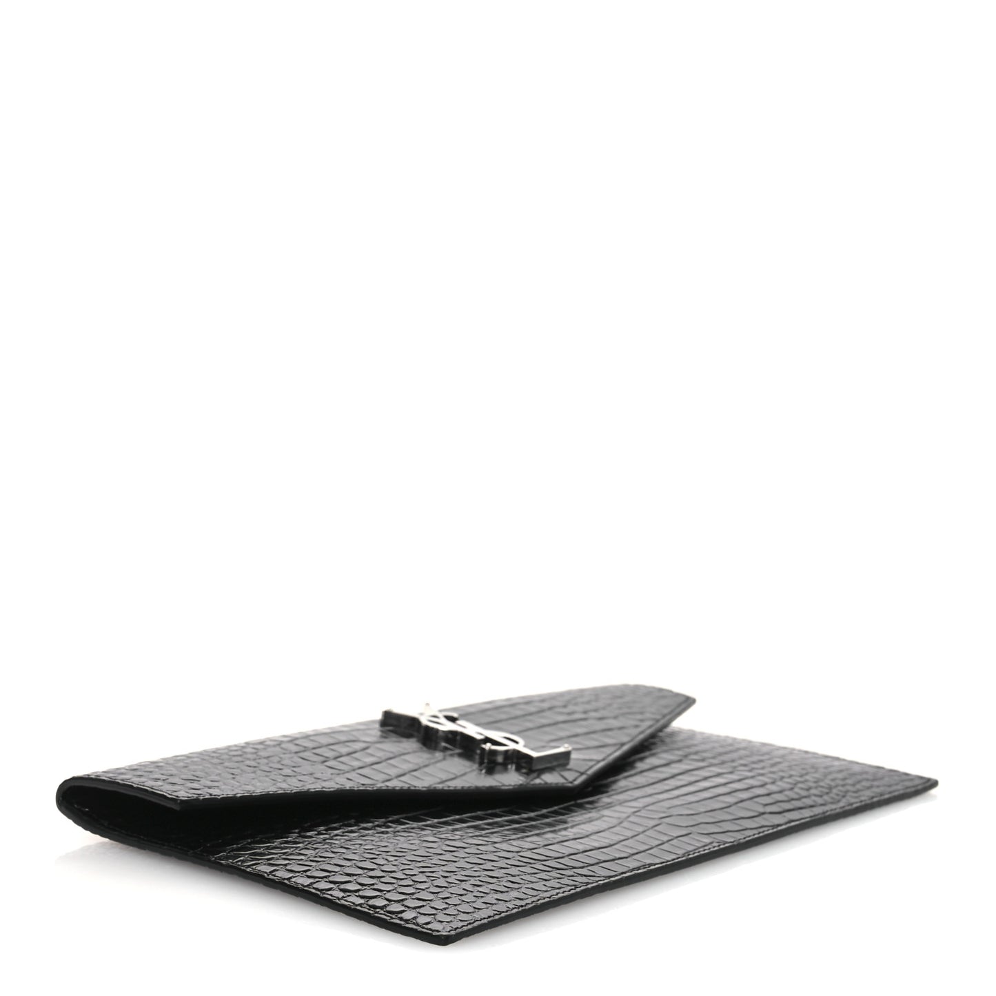 Calfskin Crocodile Embossed Uptown Monogram Clutch Black