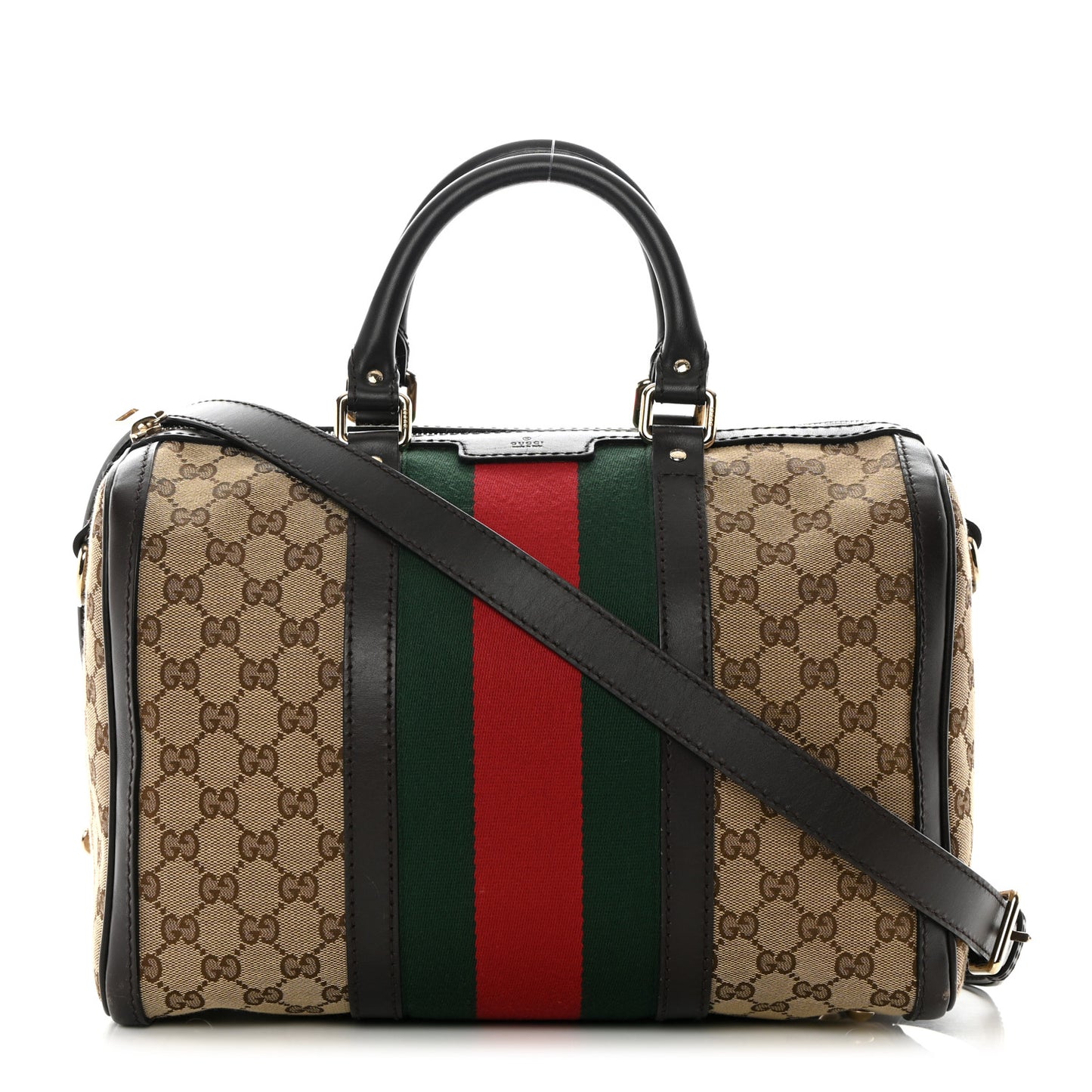 Monogram Selleria Calfskin Vintage Web Medium Boston Beige Ebony Cocoa