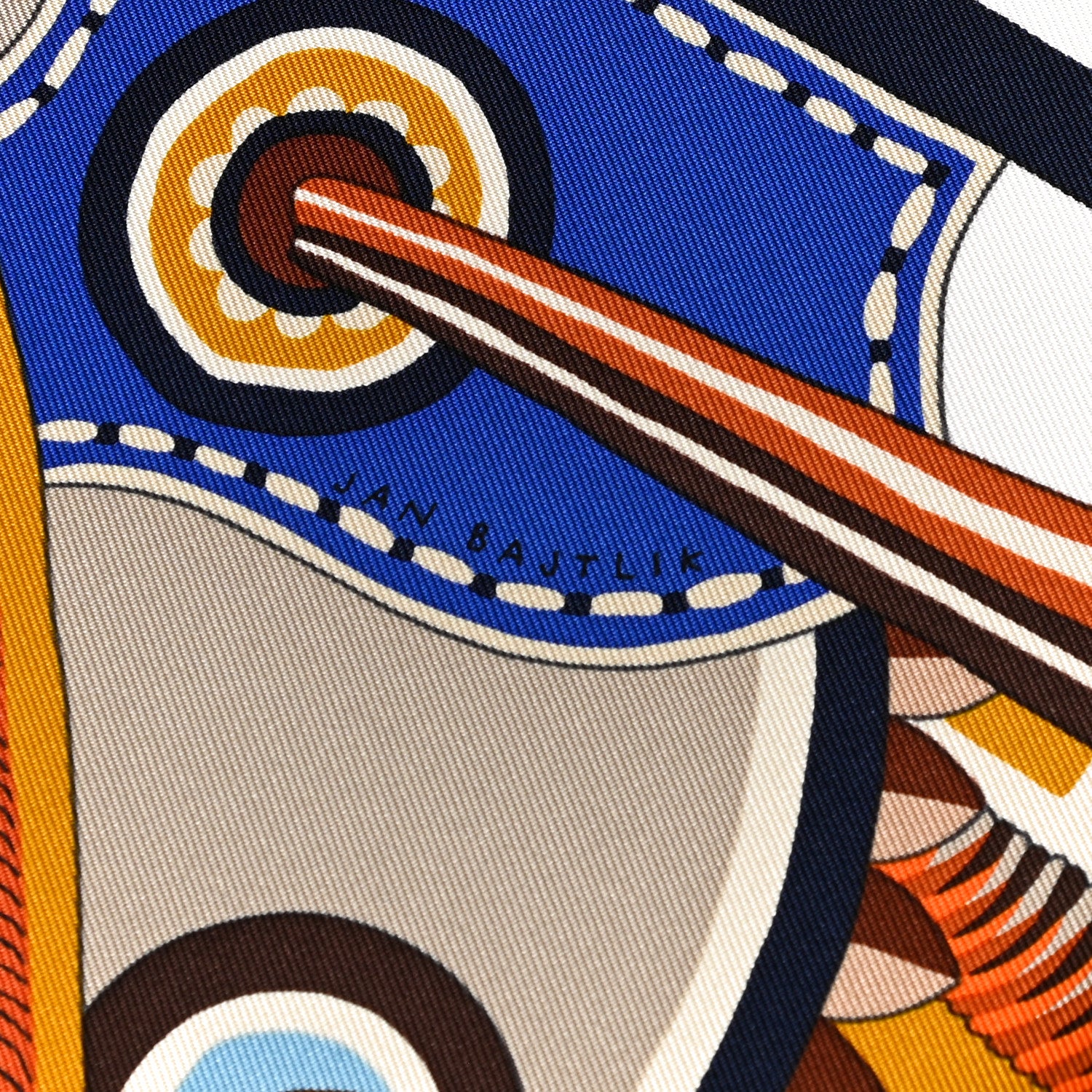 Hermes Silk La Selle Imaginaire Scarf 90 White Bleu Brune 5 of 5
