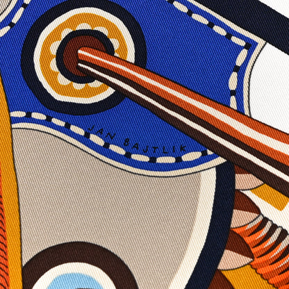 Hermes Silk La Selle Imaginaire Scarf 90 White Bleu Brune 5 of 5